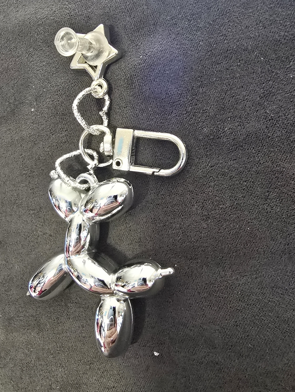 #2024 🧜‍♀NEW SILVER PUFFY BALLOON DOG PURSE CHARM with Star & 2 Hearts 3.25"x2" - Picture 8 of 14